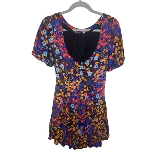 Anthropologie Women's Floral Ruffled Satin Mini Dress Size 2 Multicolor - Picture 6 of 6